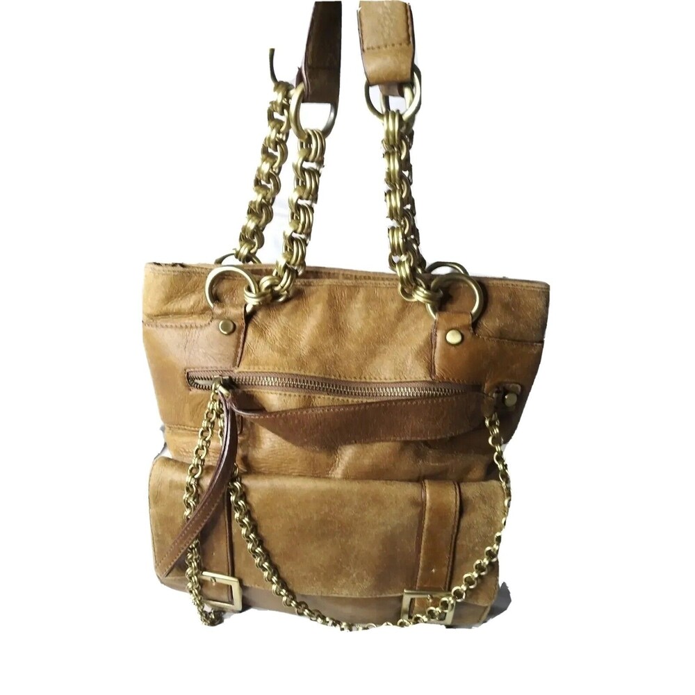 Karen Millen England Tote Bag Chain Leather Handbag Brown - Picture 2 of 7